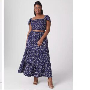 Lane Bryant Navy Floral A-Line Skirt